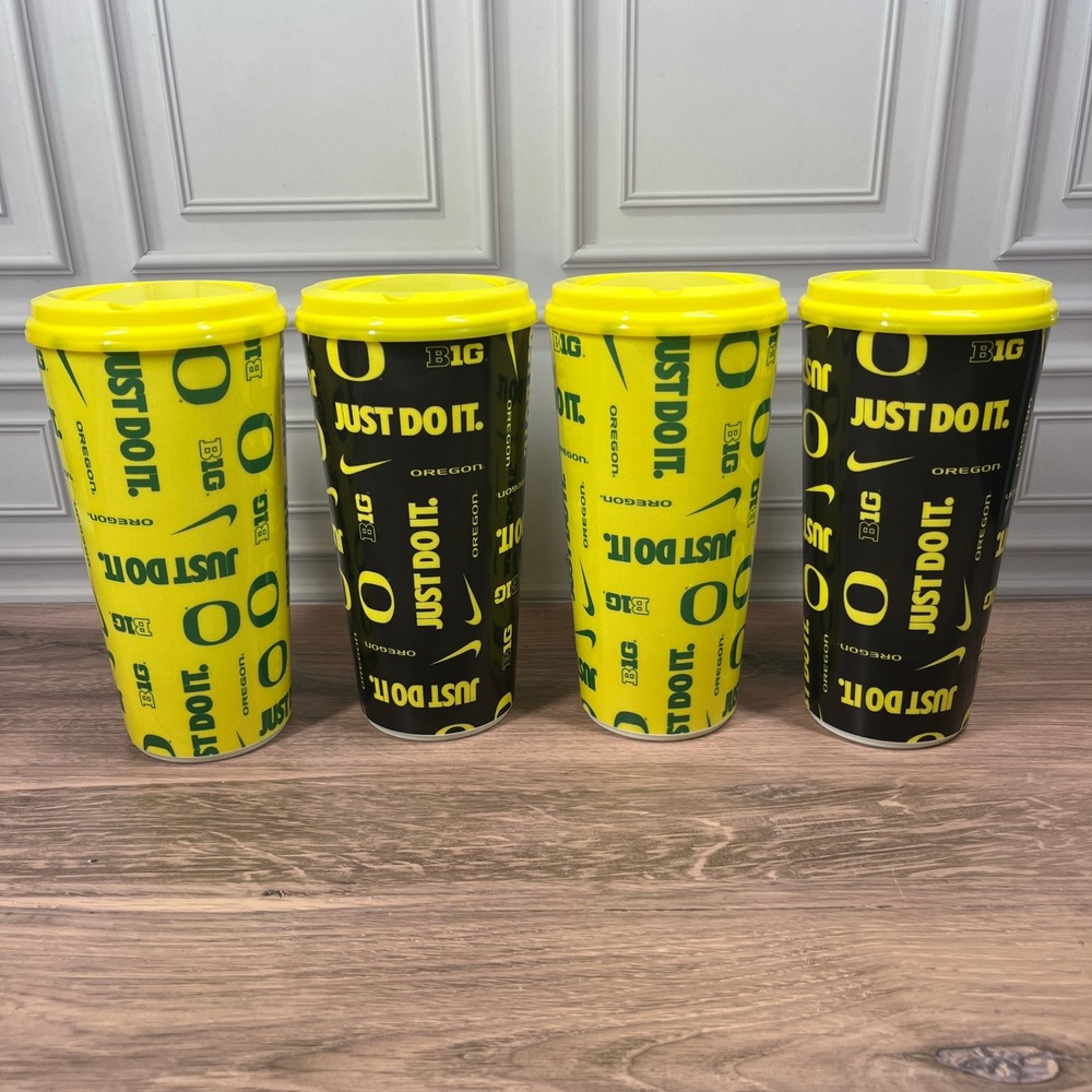 Oregon Ducks Stadium Cup Tumbler Set 4 24oz Yellow Black Nike Just Do It‎ Big 10